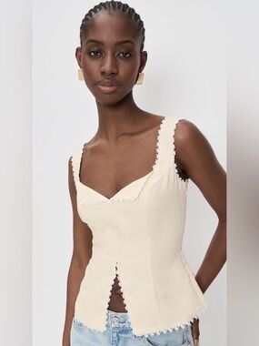 NEW Reformation Viola Linen Lace Sleeveless Top Sugar Cream | US 0 UK 4